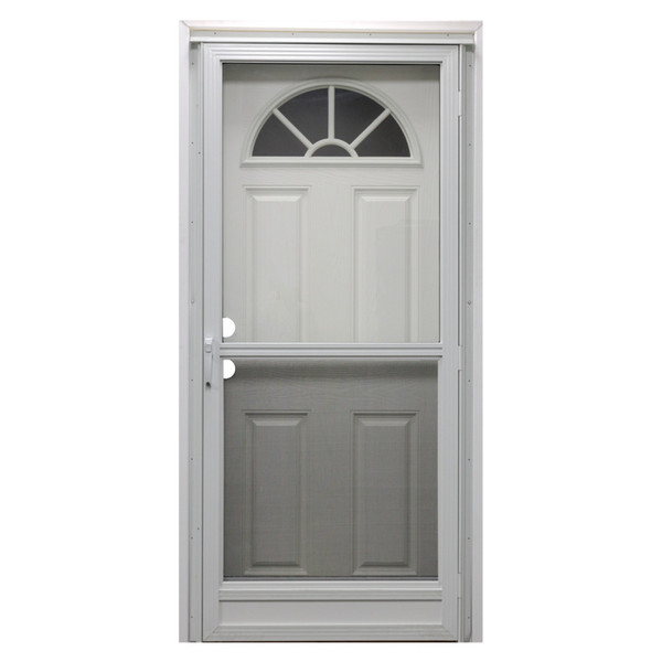 38" x 80" 6-Panel Fiberglass Combo Door - Sunburst Window - Conventional Storm Door