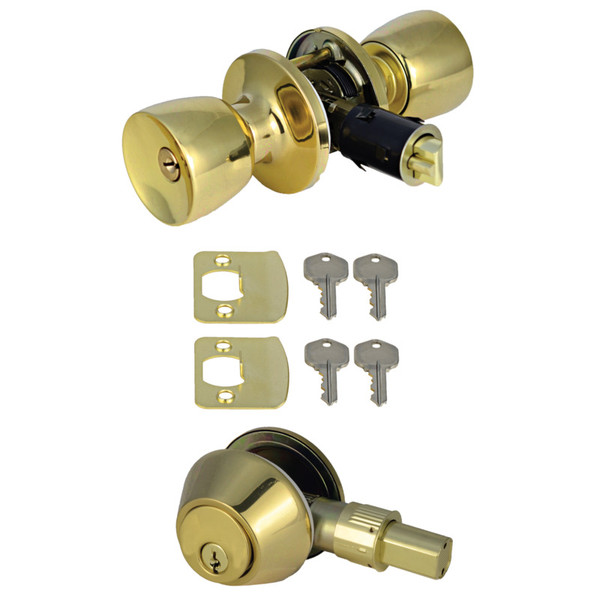 Exterior Entrance and Deadbolt Combo Lock - Polished Brass