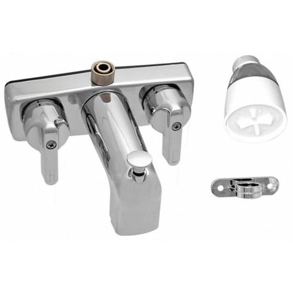 2-Knob Tub and Exposed Shower Combo Long Spout Faucet - Brass Stem and Bonnet - Brass Underbody