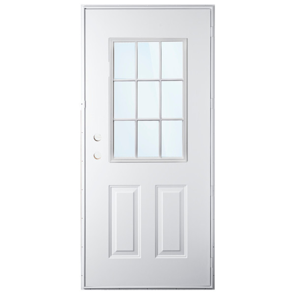 34" x 76" 6-Panel Outswing Steel Door - 9-Lite Window