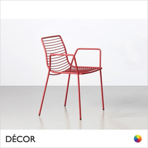 11 Summer Stackable Outdoor Dining Chair with Armrests, Coated Steel - In Designer Colours & Neutral Tones - Décor for Business
