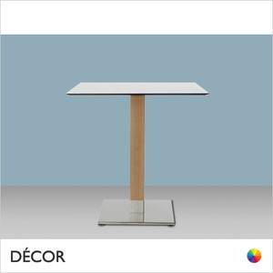 1A1 Tiffany Natural Square Dining Table Base with a Square Column in Natural or Wenge Stained Beech on a Satin Steel Base - Add Square or Round Compact Laminate Tops in a Range of Sizes & Finishes - Décor for Business
