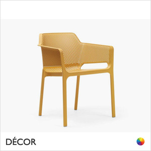 11A1 Net Stackable Café Chair with Armrests, Polypropylene - In Designer Colours & Neutral Tones - Décor for Business 11A1 Net Stackable Café Chair with Armrests, Polypropylene - In Designer Colours & Neutral Tones - Décor for Business