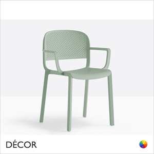 1 A  Pedrali - Dome Stackable Dining Chair with Armrests Perforated, Polypropylene - In Designer Colours & Neutral Tones - Décor for Home & Business