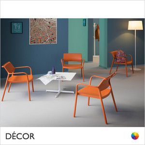 Ara Stackable Lounge Chair with Armrests, Polypropylene - In Designer Colours & Neutral Tones - Décor for Business Ara Stackable Lounge Chair with Armrests, Polypropylene - In Designer Colours & Neutral Tones - Décor for Business