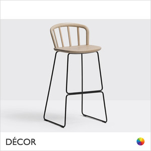 1 C Pedrali - Nym Bar Stool in Solid Ash with a Powder-Coated Steel Sleigh Frame, Bar & Counter Height - In Designer Colours & Neutral Tones - Décor for Business