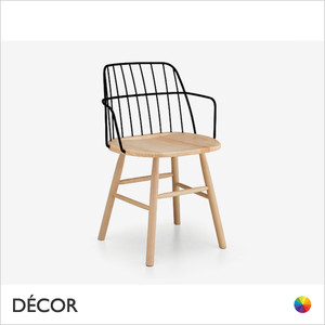 Strike Chair with Armrests and a Lacquered Ash Seat and Frame and a Wire-Frame Body - In Designer Colours - Décor for Home & Business Strike Chair with Armrests and a Lacquered Ash Seat and Frame and a Wire-Frame Body - In Designer Colours - Décor for Home & Business