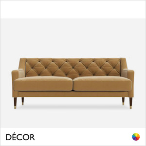 Amadeo Diamond Button Back Two-Seater Sofa with Brass Capped Feet - In Designer Velvet & Vintage Eco Leather - Made for You - Décor for Business Amadeo Diamond Button Back Two-Seater Sofa with Brass Capped Feet - In Designer Velvet & Vintage Eco Leather - Made for You - Décor for Business