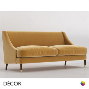 Giorgio Three-Seater Sofa with Sloping Armrests and Brass Capped Feet - In Designer Velvet & Vintage Eco Leather - Made for You - Décor for Business Giorgio Three-Seater Sofa with Sloping Armrests and Brass Capped Feet - In Designer Velvet & Vintage Eco Leather - Made for You - Décor for Business