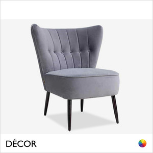 Battiste Button-Back Lounge Chair with a Gently Curved Back with Vertical Stitching Detail and Tapered Legs - In Designer Woollen Fabric, Velvet & Vintage Eco Leather - Made for You - Décor for Business Battiste Button-Back Lounge Chair with a Gently Curved Back with Vertical Stitching Detail and Tapered Legs - In Designer Woollen Fabric, Velvet & Vintage Eco Leather - Made for You - Décor for Business