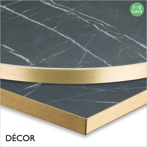 1 A B Black Pietra Grigia Marble with Gold Edging Laminate Table Top, 25mm Thick - Square, Round & Rectangular - Décor for Business