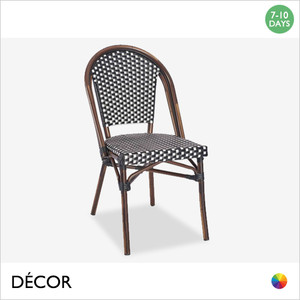 1 A San Marco Stackable Dining Chair - Vintage Style Woven Faux Rattan with a Dark Bamboo Painted Aluminium Frame - In Designer Colours & Neutral Tones - Décor for Business