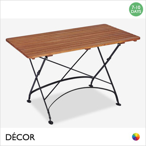 11A Navona Rectangular Folding Table with Oiled Wooden Slats on a Black Steel Frame, FSC® Certified - Classic Vintage Piazza Style - Décor for Business 11A Navona Rectangular Folding Table with Oiled Wooden Slats on a Black Steel Frame, FSC® Certified - Classic Vintage Piazza Style - Décor for Business
