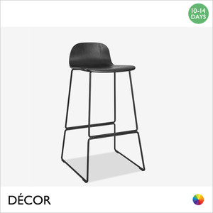 11 Malmo Bar Stool with a Black Sleigh Frame and a Black Stained Ash Veneer Body, Bar & Counter Heights - Décor for Business