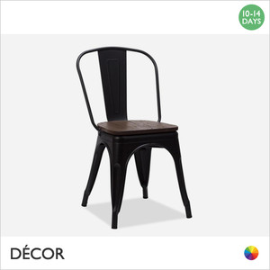 Bastille Dining Chair in Matt Black Pressed Steel with a Wooden Seat - Classic French Bistro Style - Décor for Business Bastille Dining Chair in Matt Black Pressed Steel with a Wooden Seat - Classic French Bistro Style - Décor for Business