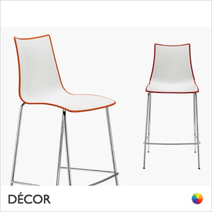 Zebra Bicolour Stackable Bar Stool with Chrome Legs, Bar & Counter Height - In Designer Colours - Décor for Business Zebra Bicolour Stackable Bar Stool with Chrome Legs, Bar & Counter Height - In Designer Colours - Décor for Business