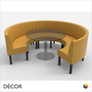 Greenwich Large ¾ Round Booth Set - Fluted, Standard-Height Backrest - Includes 3 x 1200mm Round Banquette Benches with 1 x 800mm Table - Décor for Business Greenwich Large ¾ Round Booth Set - Fluted, Standard-Height Backrest - Includes 3 x 1200mm Round Banquette Benches with 1 x 800mm Table - Décor for Business