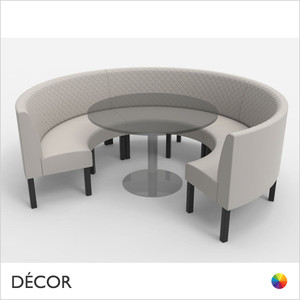 Greenwich Large ¾ Round Booth Set - Quilted, Standard-Height Backrest - Includes 3 x 1200mm Round Banquette Benches with 1 x 800mm Table - Décor for Business Greenwich Large ¾ Round Booth Set - Quilted, Standard-Height Backrest - Includes 3 x 1200mm Round Banquette Benches with 1 x 800mm Table - Décor for Business