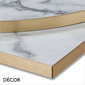 1 A B Calacatta Marble High Gloss Laminate Table Top with Gold Edge, 25mm Thick - Round, Square & Rectangular, For Indoor Use - Décor for Business 1 A B Calacatta Marble High Gloss Laminate Table Top with Gold Edge, 25mm Thick - Round, Square & Rectangular, For Indoor Use - Décor for Business