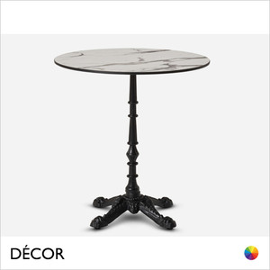 Caffè Piazza Dining Table Base with a Forte Compact Laminate Round Table Top In White Marble - Décor for Business Caffè Piazza Dining Table Base with a Forte Compact Laminate Round Table Top In White Marble - Décor for Business