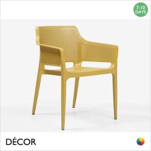1 A Calisi Stackable Dining Chair with Armrests and an Aerated Polypropylene Body and Optional Cushion - In Designer Colours and Neutral Tones - Décor for Business 1 A Calisi Stackable Dining Chair with Armrests and an Aerated Polypropylene Body and Optional Cushion - In Designer Colours and Neutral Tones - Décor for Business
