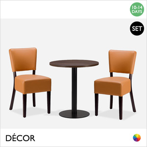 1 A 2 Idro Mirco Set - Table and Two Chairs - Modern Designer Table Base with a Tobacco Pacific Walnut Top, 600mm or 700mm Round and Two Brown Ochre Eco Leather Chairs with Wenge Frames - Décor for Business 1 A 2 Idro Mirco Set - Table and Two Chairs - Modern Designer Table Base with a Tobacco Pacific Walnut Top, 600mm or 700mm Round and Two Brown Ochre Eco Leather Chairs with Wenge Frames - Décor for Business