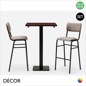 Caffè Pranzo Monza Poseur Set - Table and Two Bar Stools - Modern Designer Poseur Table Base with a Solid Ash Square Table Top in a Walnut Stain and Two Upholstered Bar Stools in a Choice of Designer Colours - For Indoor Use - Décor for Business Caffè Pranzo Monza Poseur Set - Table and Two Bar Stools - Modern Designer Poseur Table Base with a Solid Ash Square Table Top in a Walnut Stain and Two Upholstered Bar Stools in a Choice of Designer Colours - For Indoor Use - Décor for Business