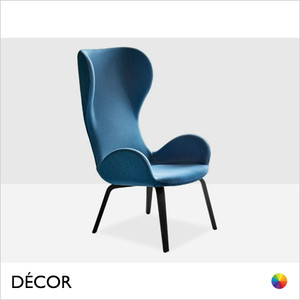 Midj - Dalia Lounge Chair with a High Back, Armrests and Bentwood Legs - In Designer Fabrics, Leather & Eco Leathers - Décor for Designers