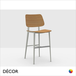 1 W Midj - Joe Bar Stool with Tapered Metal Legs and a Wood Veneer Seat & Backrest, Counter Height | In Designer Wood Stains & Finishes - Décor for Designers