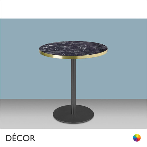 111A1 Tiffany Round Black Powder-Coated Dining Table Base with a Slim Round Column - Add a Brass-Edged Round or Square Black or Carrara Marble Effect Compact Laminate Top- Décor for Business