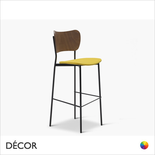 11A1 Rami Metal Bar Stool in Designer Fabrics & Eco Leathers with a Wooden Backrest - Made for You - Décor for Business