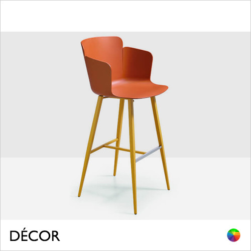 11 D Midj - Calla Bar Stool with Armrests and Tapered Metal Legs, Bar Height - Polypropylene Body In Designer Colours - Décor for Designers