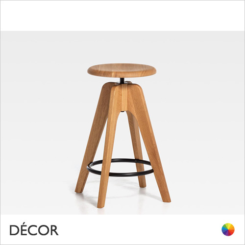 11A1 Tommy SW Stool, Height-Adjustable, Solid Ash or Solid Oak - In Designer Wood Stain Colours - Décor for Home & Business