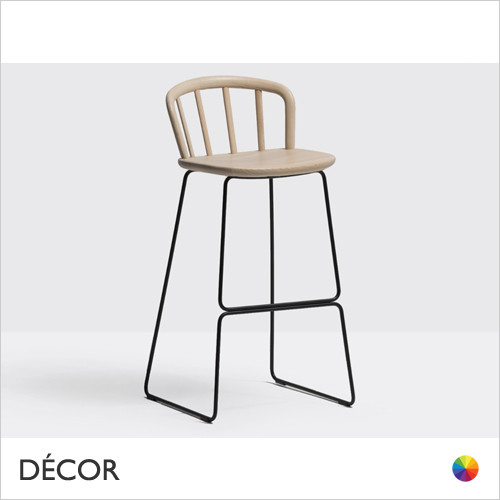 111 Nym Bar Stool in Solid Ash with a Powder-Coated Steel Sleigh Frame, Bar & Counter Height - In Designer Colours & Neutral Tones - Décor for Business