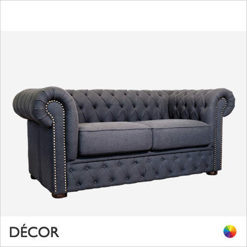 Vittoria Chesterfield Button Back Two-Seater Sofa with Studded Arms - In Designer Velvet & Vintage Eco Leather - Made for You - Décor for Business