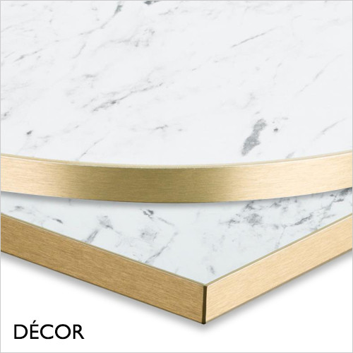 White Carrera Marble with Gold Edging Laminate Table Top, 25mm | Designer Table  Tops | DÉCOR