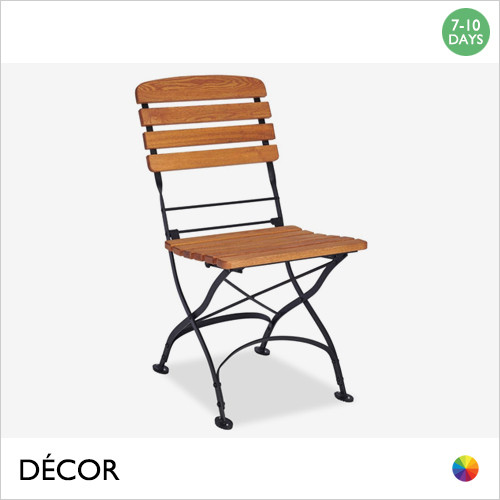 1 Navona Folding Dining Chair with Oiled Wooden Slats on a Black Steel Frame, FSC® Certified - Classic Vintage Piazza Style - Décor for Business