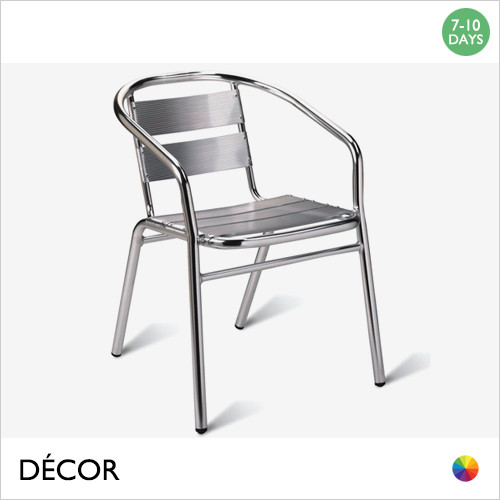 111 Unita Stackable Dining Chair in Aluminium with a Slatted Backrest and Seat - Modern Bistro Design - Décor for Business