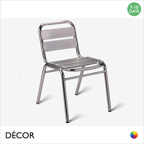 Unita Stackable Dining Chair with Armrests in Aluminium with a Slatted Backrest and Seat - Modern Bistro Design - Décor for Business