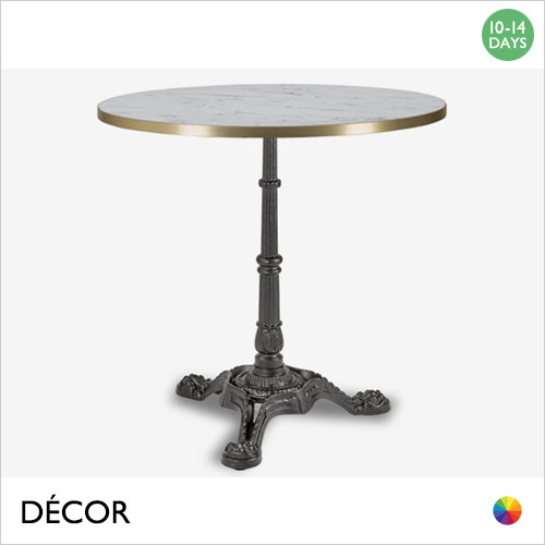1 Piazza Black XL Dining Table Base, 3 Legs - Add a Round Laminate Top in White Carrara Marble with Gold Edging or Black Pietra Grigia Marble with Gold Edging - Classic Vintage Bistro Style -Décor for Business