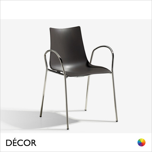 11 Zebra Stackable Dining Chair with Armrests and a Technopolymer Body & Polished Chrome or Powder Coated Steel Legs - In Designer Colours & Neutral Tones - Décor for Business