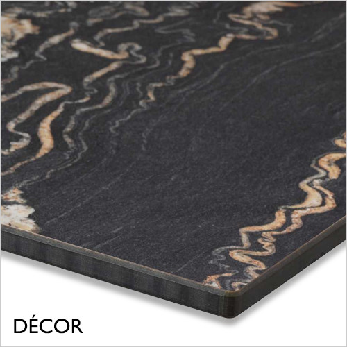 1 A A  Forte Black Portoro Marble Compact Laminate Table Top, 12mm Thick - Round, Square & Rectangular, For Indoor & Outdoor Use - Décor for Business