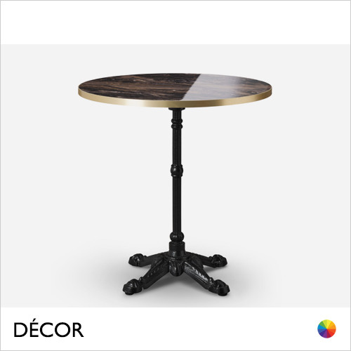 1 A M Caffè Bistro Dining Table Base with a Marbled Cappuccino High Gloss Laminate Round Table Top with Gold Edge - Classic Vintage Bistro Style - Décor for Business