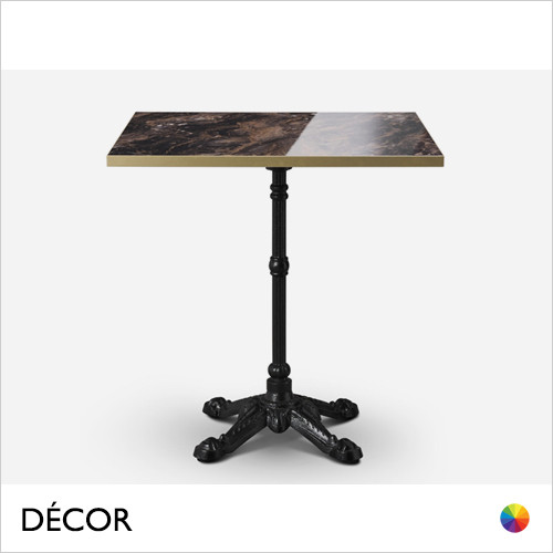 1 B Caffè Bistro Dining Table Base with a Marbled Cappuccino High Gloss Laminate Square Table Top with Gold Edge - Classic Vintage Bistro Style - Décor for Business