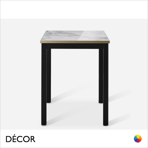 1 L Caffè Pranzo 4-Leg Dining Table Base with a Calacatta Marble High Gloss Laminate Square Table Top with Gold Edge - Modern Designer Style - Décor for Business