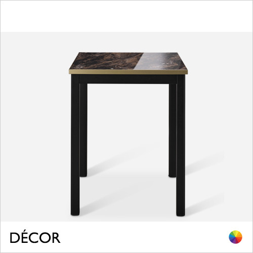 Caffè Pranzo 4-Leg Dining Table Base with a Marbled Cappuccino High Gloss Laminate Square Table Top with Gold Edge - Modern Designer Style - Décor for Business