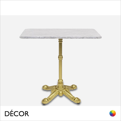 Caffè Bistro Gold Dining Table Base with a Solid Carrera Marble Square Table Top - Classic Vintage Bistro Style - Décor for Business