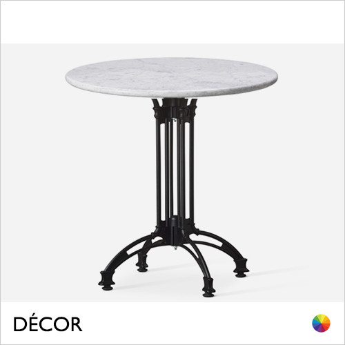 1 Caffè Barista Dining Table Base with a Solid Carrera Marble Round Table Top In Designer Finishes, For Indoor & Outdoor Use - Décor for Business