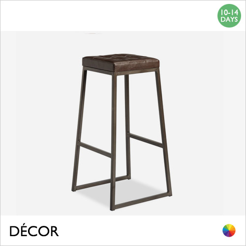 1 Tosca High Stool with a Clear Lacquered Steel Frame and a Vintage Eco-Leather Seat - In Designer Colours - Décor for Business