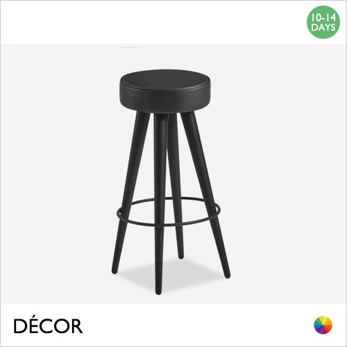 1 Ambra High Stool with a Matt Black Steel Frame and a Black Eco-Leather Seat - Décor for Business